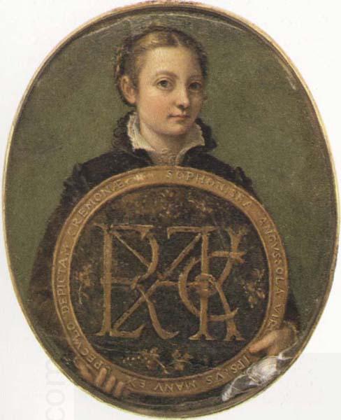 Sofonisba Anguissola Self-Portrait Holding a Medallion with the Letters of her Father s Name, China oil painting art